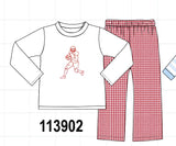 Red Football Embroidery Pants Set