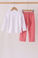 Red Football Embroidery Pants Set
