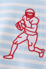 Blue Football Embroidery Stripe Romper