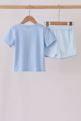 Blue Football Applique Shorts Set