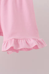 Pink Football Applique Ruffle Shorts Set