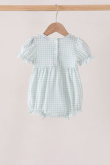 Sage pumpkin smocked gingham bubble