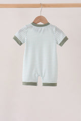 Sage pumpkin embroidery gingham romper