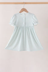 Sage pumpkin smocked gingham dress