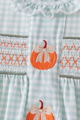 Sage pumpkin smocked gingham ruffle shorts set