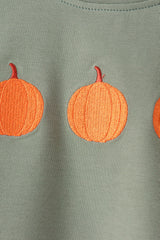 Sage pumpkin embroidery gingham shorts set