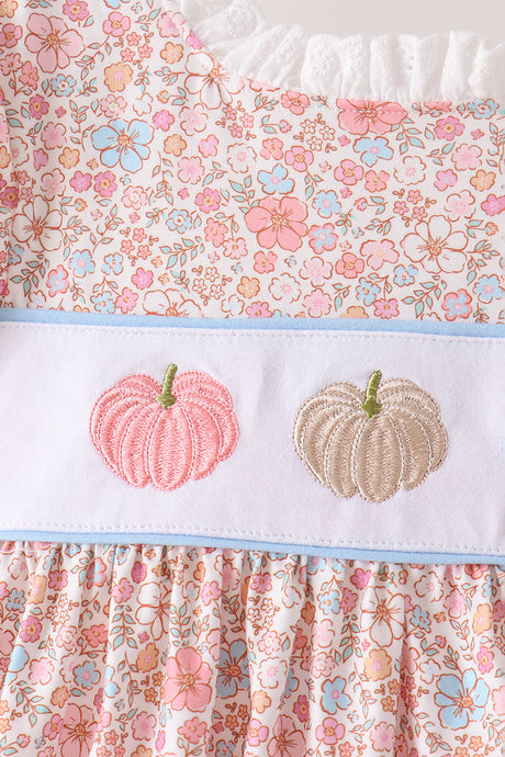 Pink Pumpkin Floral Embroidery Shorts Set