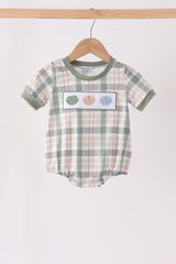 Green Pumpkin Embroidery Plaid Bubble