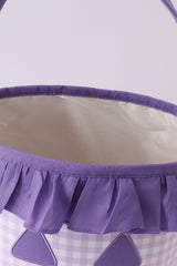 Purple Pumpkin Applique Gingham Ruffle Basket