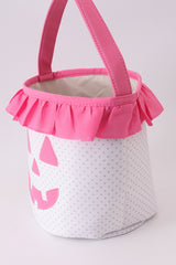 Pink Pumpkin Applique dot Ruffle Basket