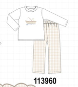 Khaki Puppy Fishing Embroidery Pants Set