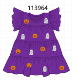 Purple ghost pumpkin sequin ruffle dress