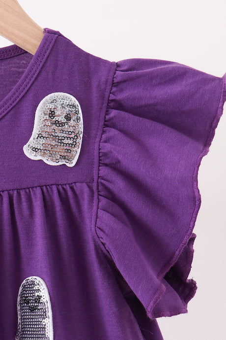 Purple ghost pumpkin sequin ruffle dress