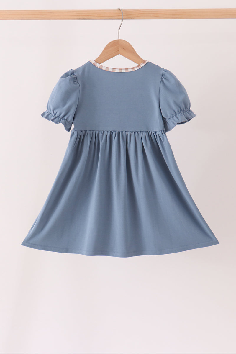 Blue turkey pumpkin embroidery dress
