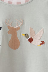 Sage hunting embroidery romper