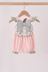 Pink pumpkin bow applique ruffle bubble