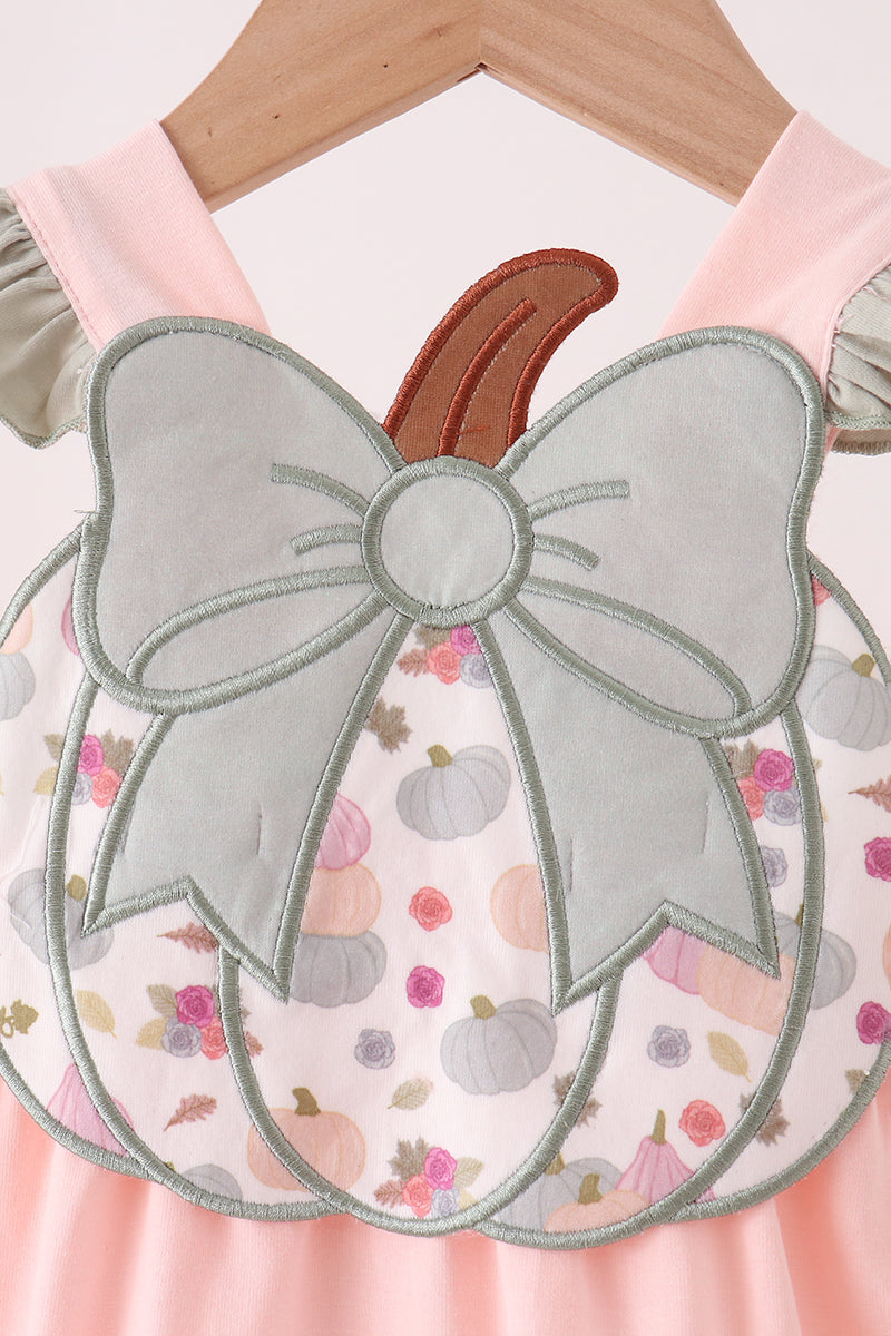Pink pumpkin bow applique ruffle bubble