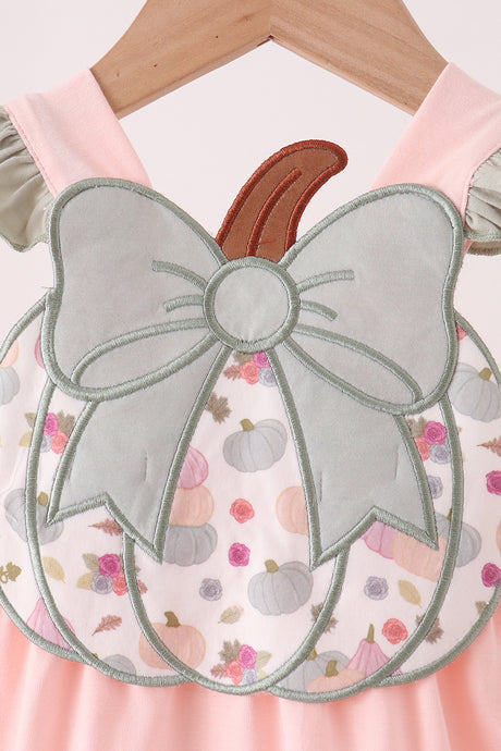 Pink pumpkin bow applique ruffle bubble
