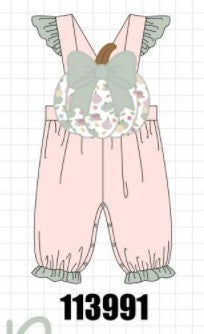 Pink pumpkin bow applique ruffle romper