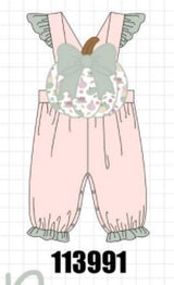 Pink pumpkin bow applique ruffle romper