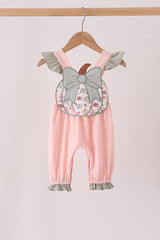 Pink pumpkin bow applique ruffle romper