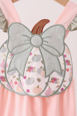 Pink pumpkin bow applique ruffle romper