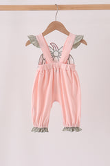 Pink pumpkin bow applique ruffle romper