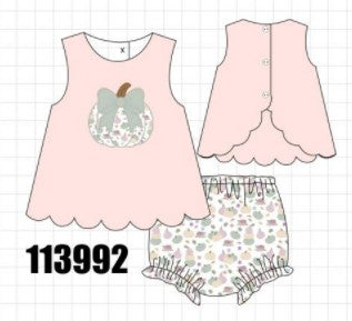 Pink pumpkin bow applique bloomer set