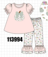 Pink pumpkin bow applique ruffle pants set