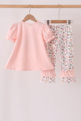 Pink pumpkin bow applique ruffle pants set