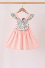 Pink pumpkin bow applique ruffle dress