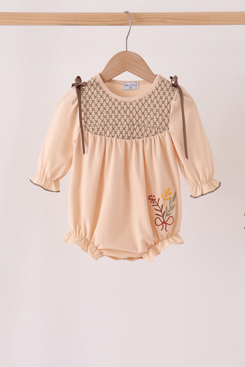 Khaki floral smocked bubble
