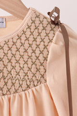 Khaki floral smocked bubble