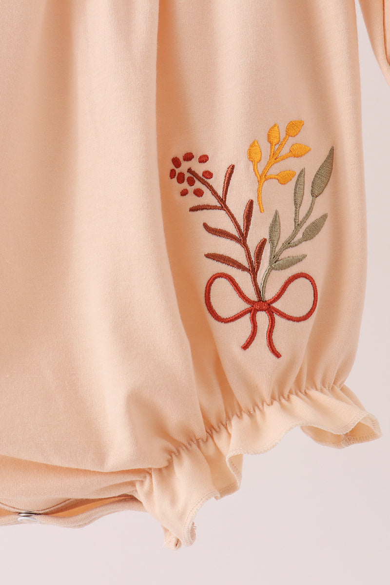 Khaki floral smocked bubble