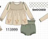 Khaki floral smocked bloomer set
