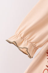 Khaki floral smocked ruffle pants set