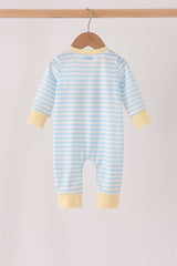 Blue airplane embroidery stripe romper