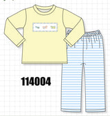 Blue airplane embroidery stripe pants set