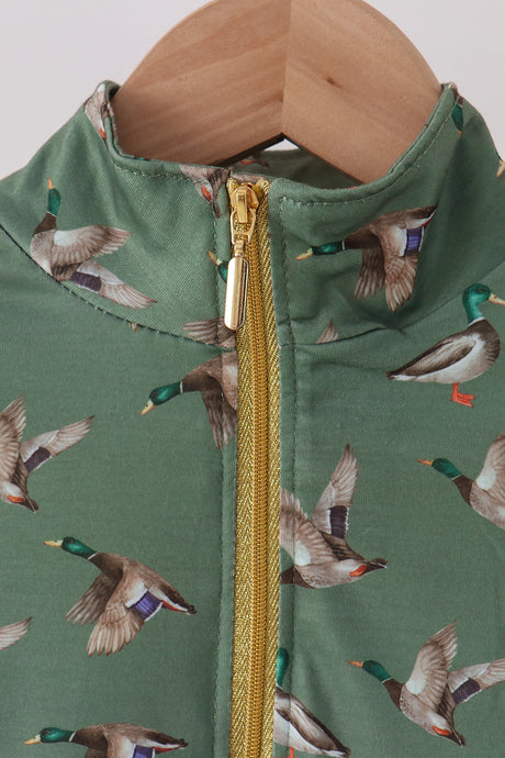 Green mallard zip pullover