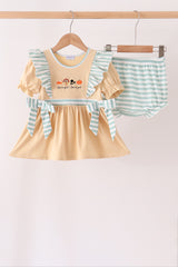 God is great god is good embroidery ruffle bloomer set