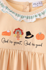 God is great god is good embroidery ruffle pants set