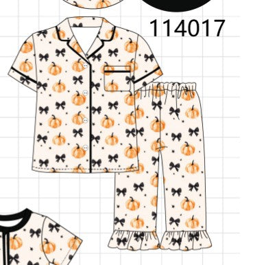 Bow pumpkin bamboo ruffle pajama set