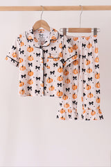 Bow pumpkin bamboo ruffle pajama set