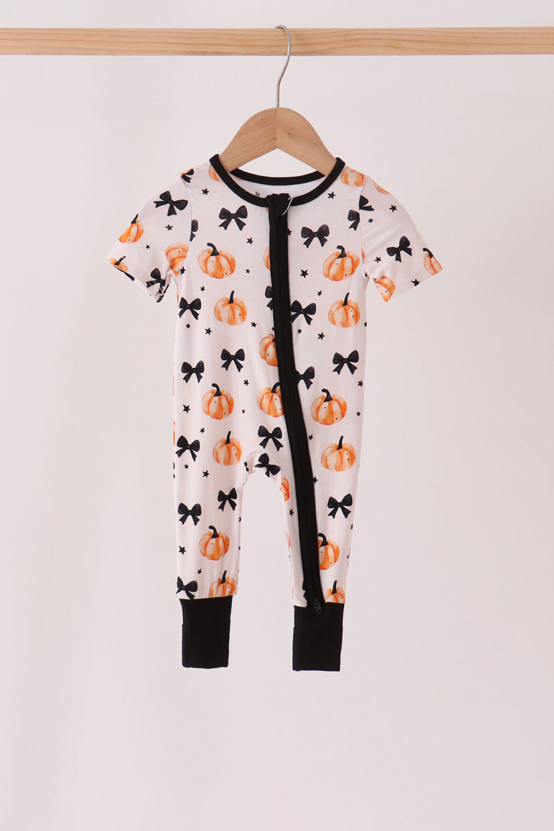 Bow pumpkin bamboo romper