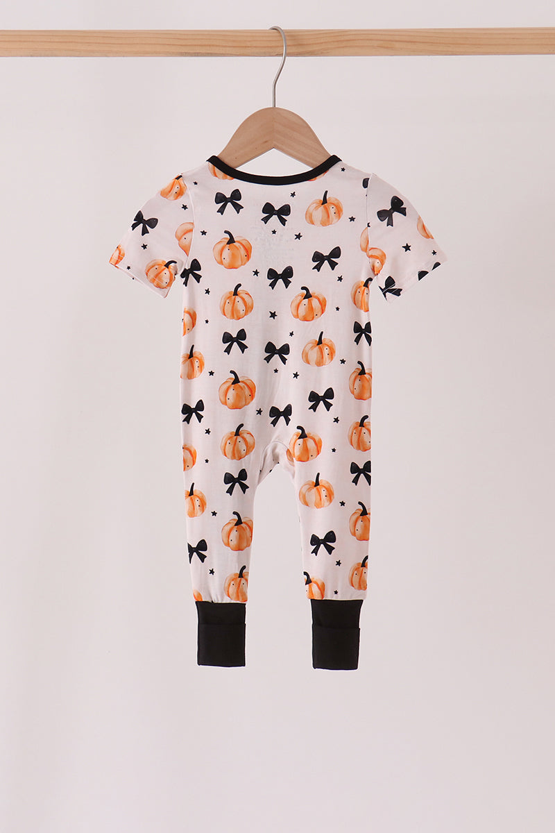 Bow pumpkin bamboo romper