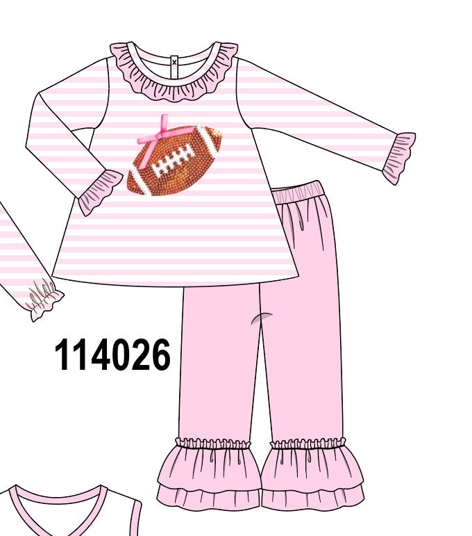 Pink football sequin stripe ruffle pants set