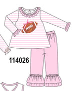 Pink football sequin stripe ruffle pants set