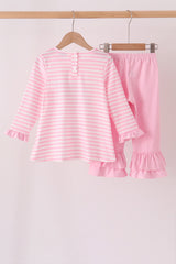 Pink football sequin stripe ruffle pants set