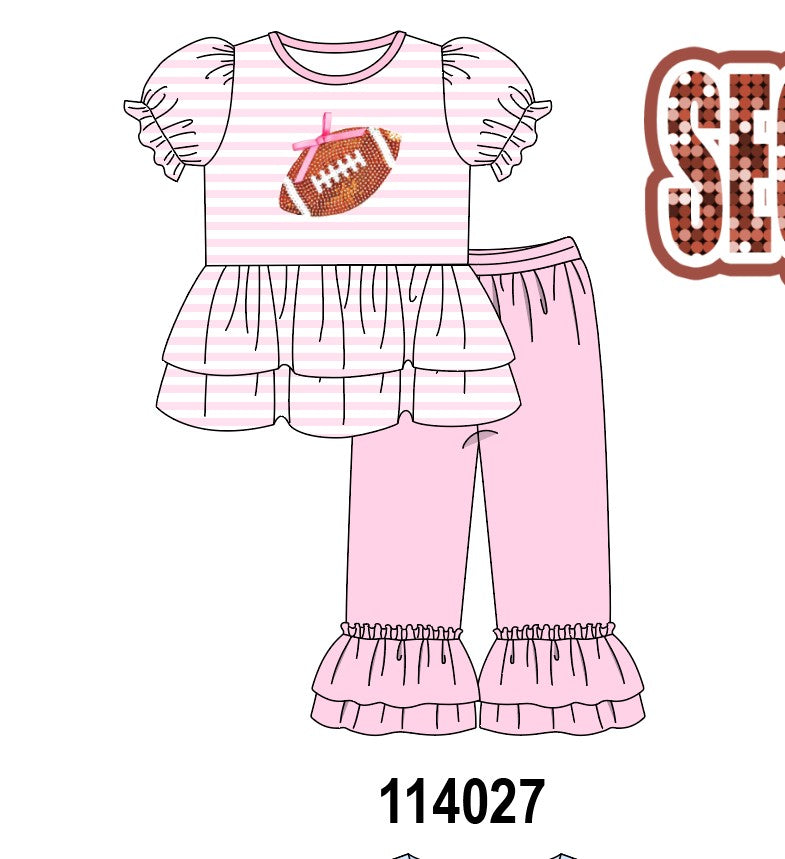 Pink football sequin stripe ruffle pants set