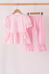 Pink football sequin stripe ruffle pants set